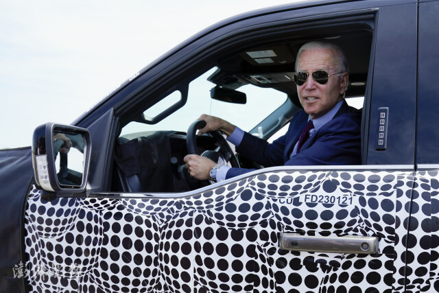 Joe Biden sitting in a pickup